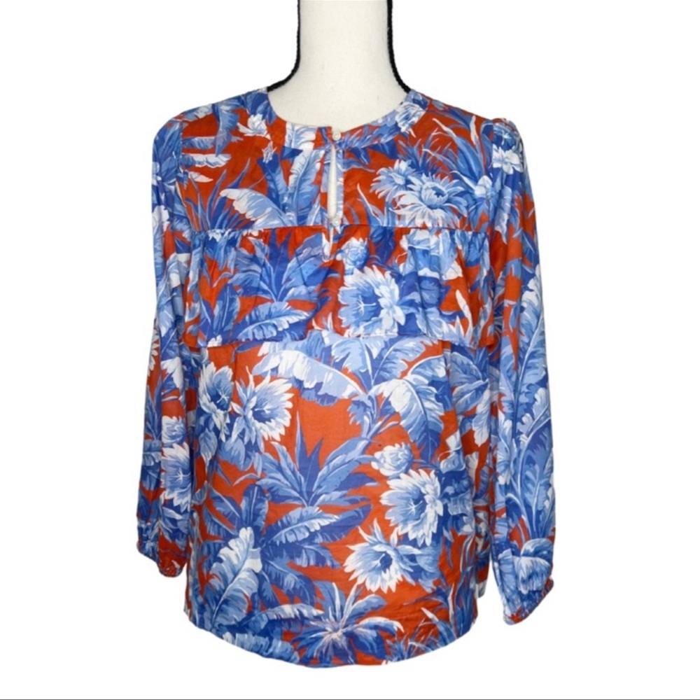 J.CREW Ratti Rio Ruffle Bust Floral Blouse Red Blue Size XS - Picture 3 of 8